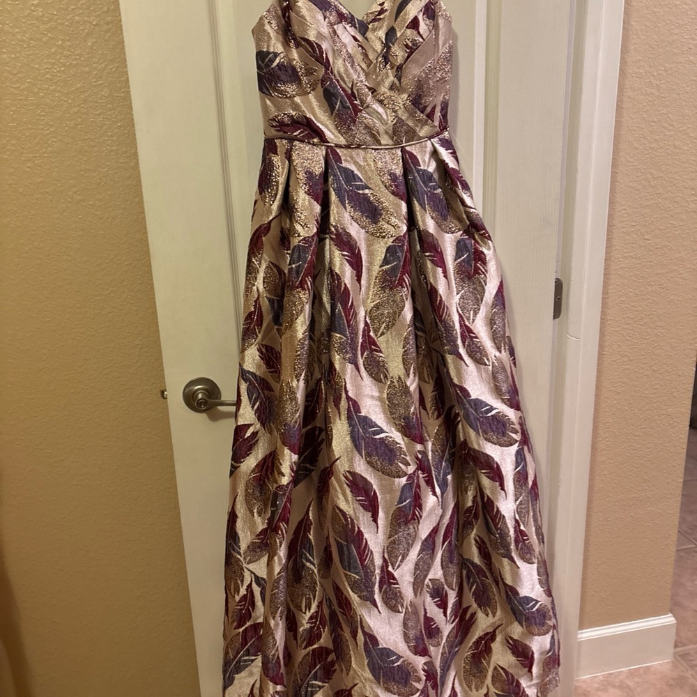 NWOT Morgan & Co. Feathered Brocade A-line Gown size 5